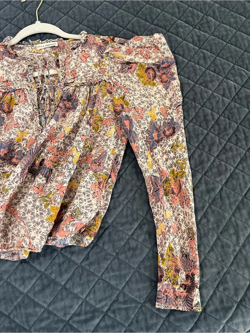Ulla Johnson Remy Top Women Size 2 Long Sleeve Floral Blouse Puff Sleeve B15